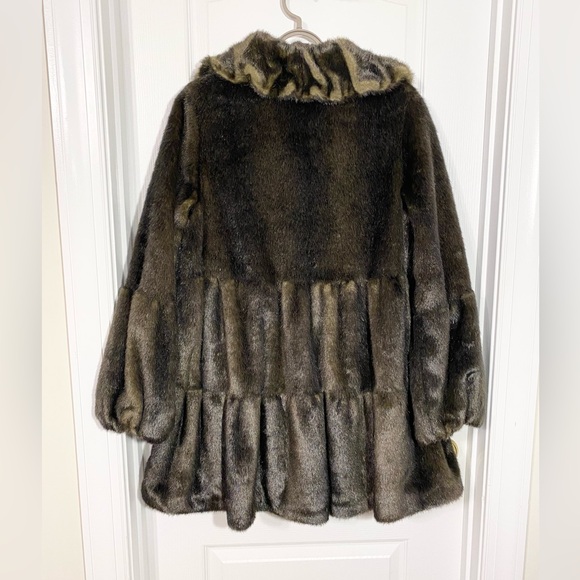 Jones NY Faux Fur Tiered A-Line Sculpted Collar Coat Dark Brown M - Picture 3 of 13